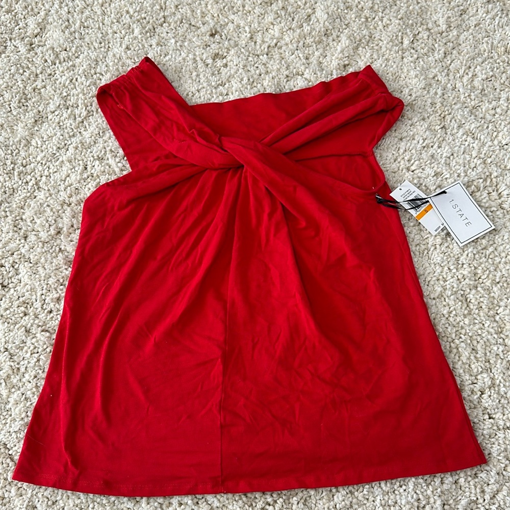 1 State Red Knit halter top with cross T front. Size Small.
